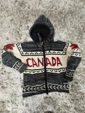 🇨🇦 Ark 100% Wool Canada Knit Hooded Zip Sweater size medium